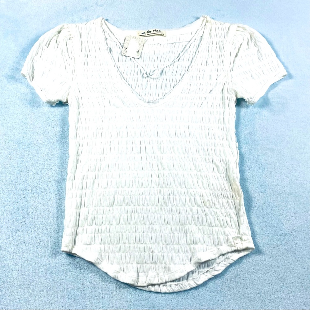We The Free Sugar Cube Smocked Top Shirt Blouse Optic White NWT Free People